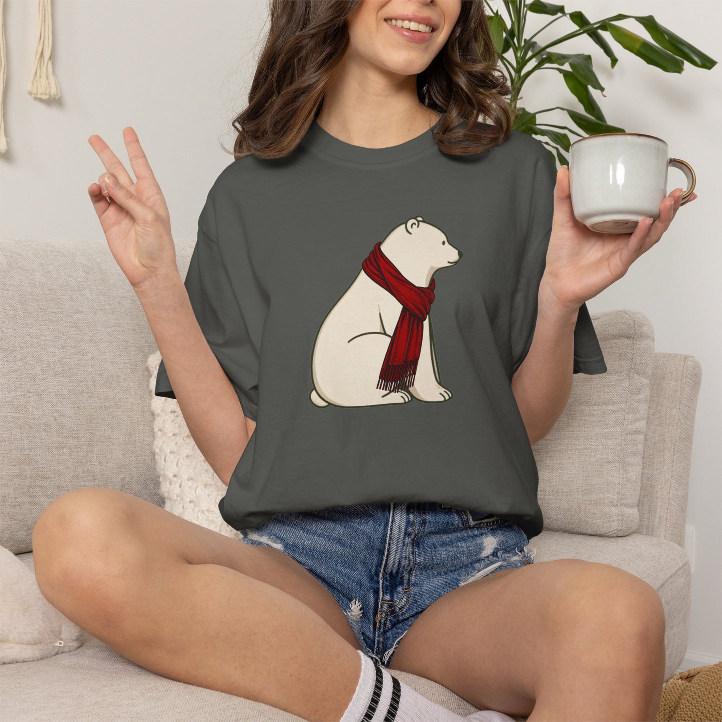 Polar Bear Scarf Comfort Colors® T-Shirt | Cozy Winter Graphic Tee