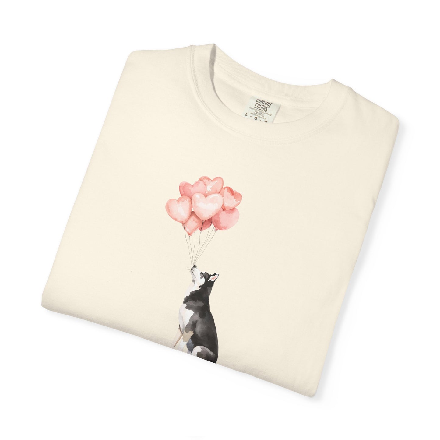 Siberian Husky with Heart Balloons Comfort Colors Tee