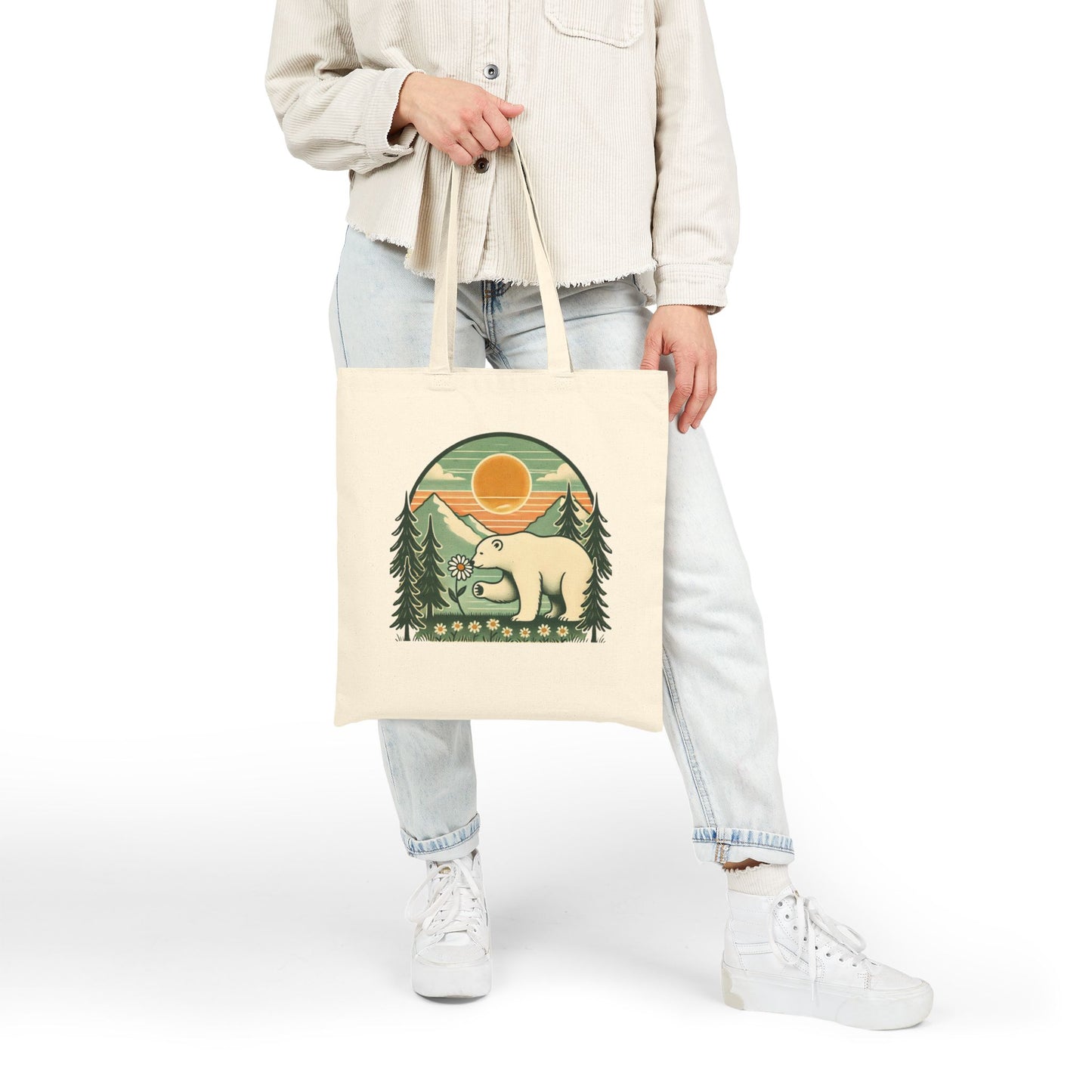 Polar Bear Daisy Sunset Tote Bag