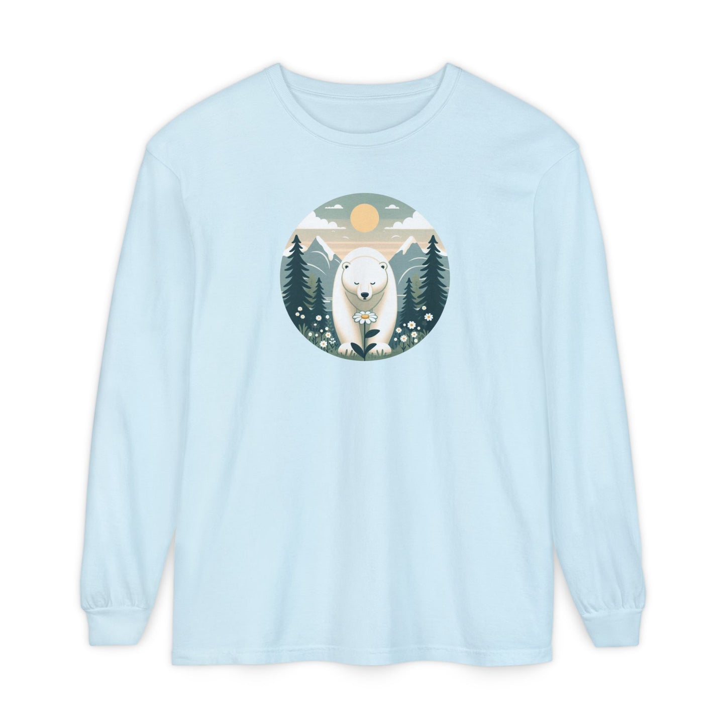 Polar Bear & Wildflower Mountain Long Sleeve, Comfort Colors Nature Graphic Tee