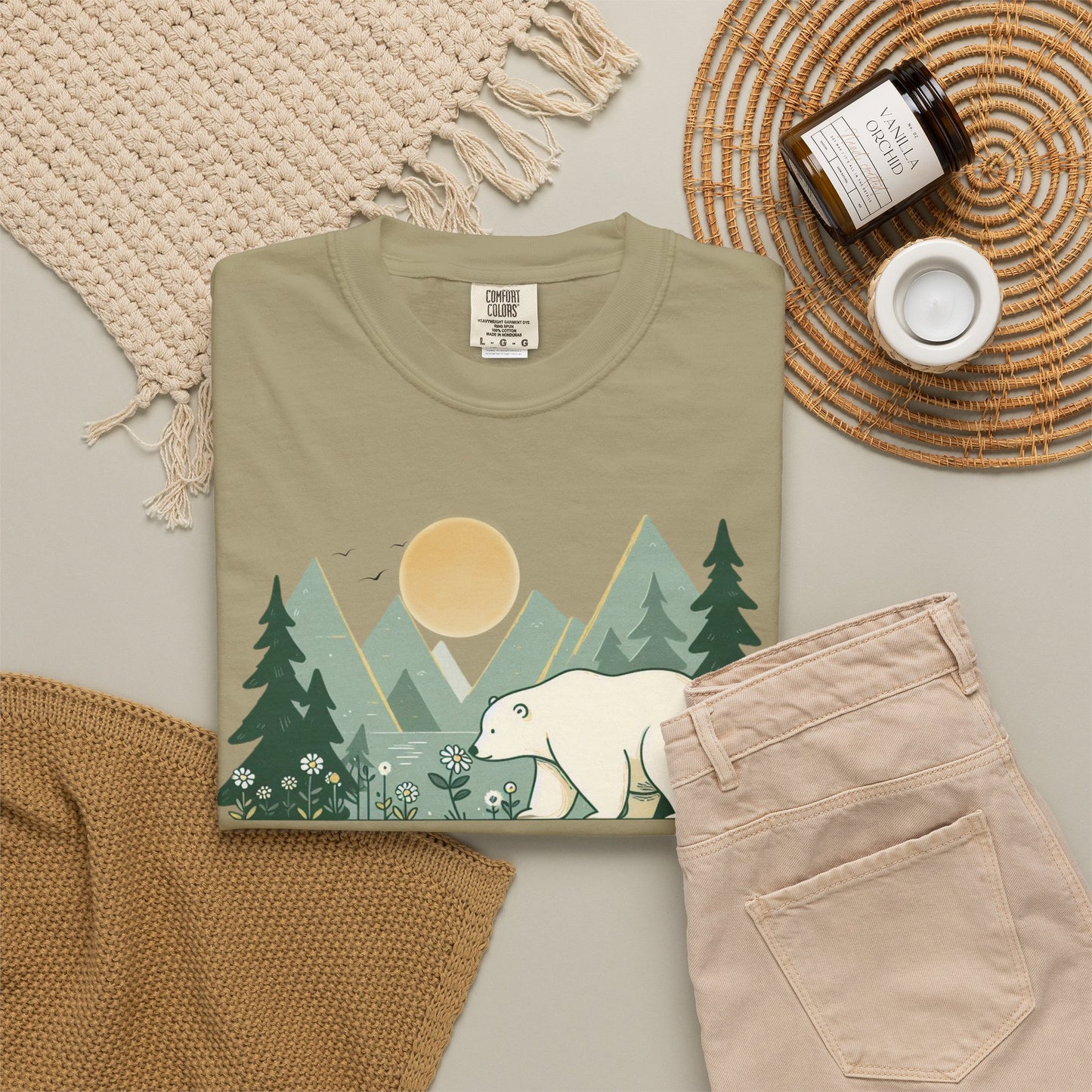Polar Bear Wildflower T-Shirt | Retro Mountain Landscape Graphic