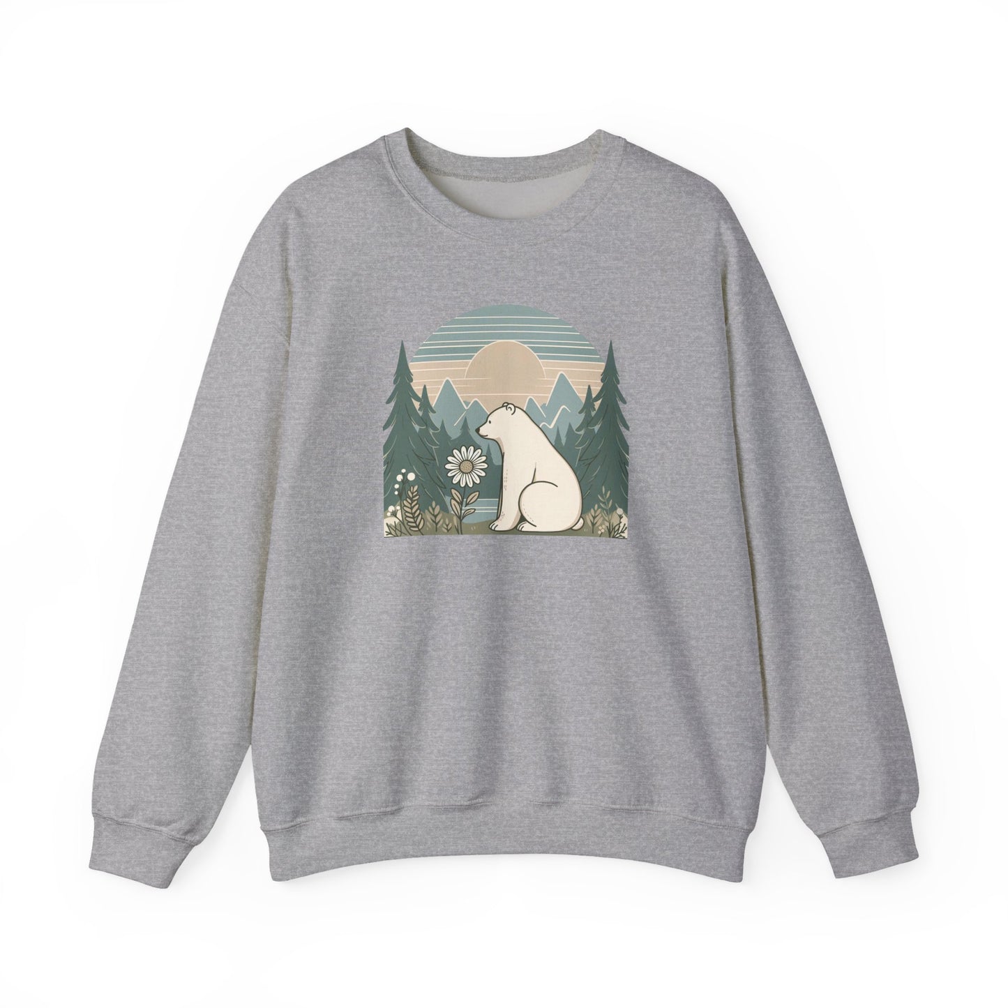 Polar Bear Daisy Sweatshirt | Cozy Nature Graphic Pullover