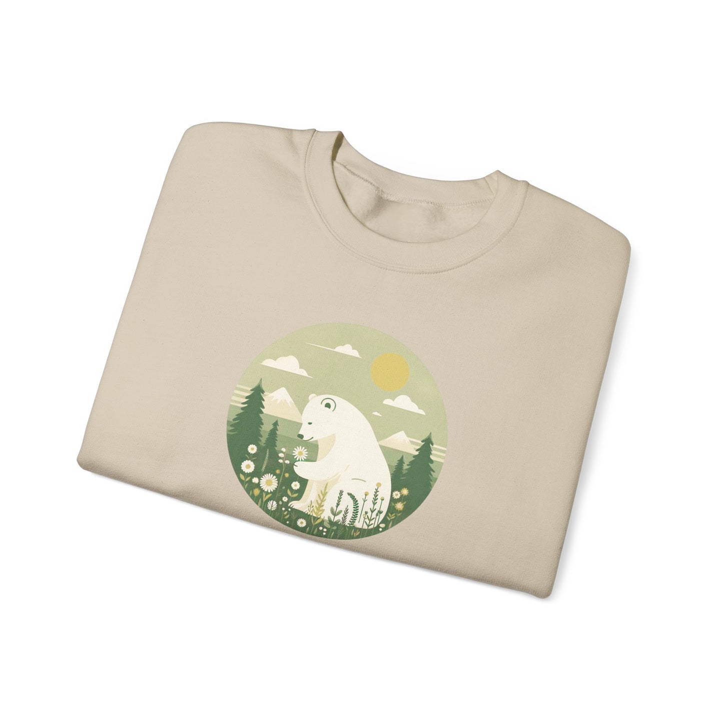 Polar Bear & Daisy Sweatshirt, Cozy Unisex Heavy Winter Graphic