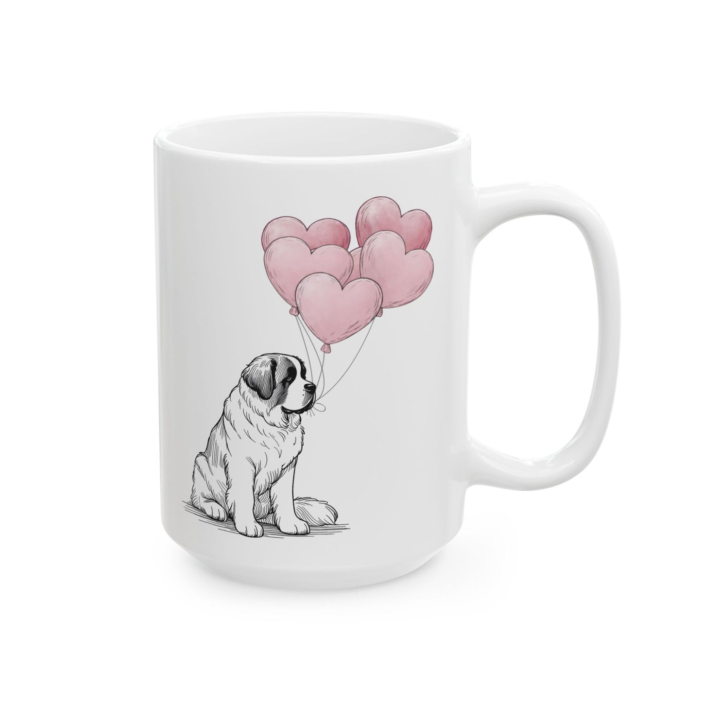 Saint Bernard with Heart Balloons Mug, 15 oz