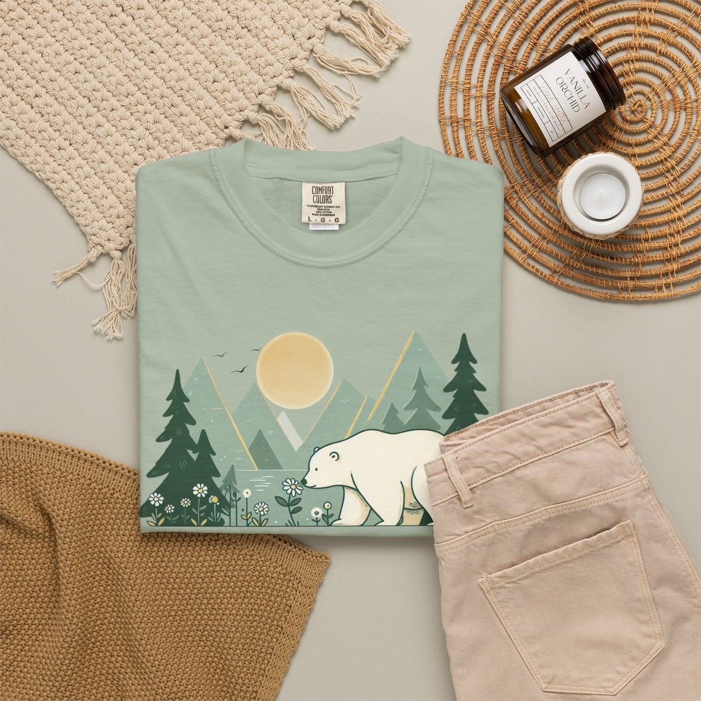 Polar Bear Wildflower T-Shirt | Retro Mountain Landscape Graphic