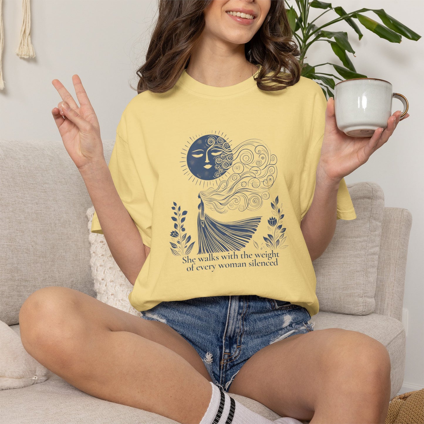 She Walks With the Weight of Every Woman Silenced Comfort Colors Tee