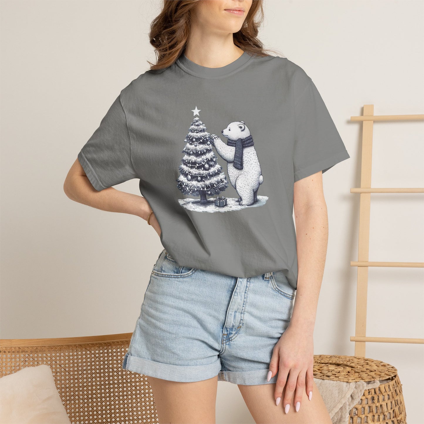 Vintage Polar Bear Christmas Tree Comfort Colors Tee