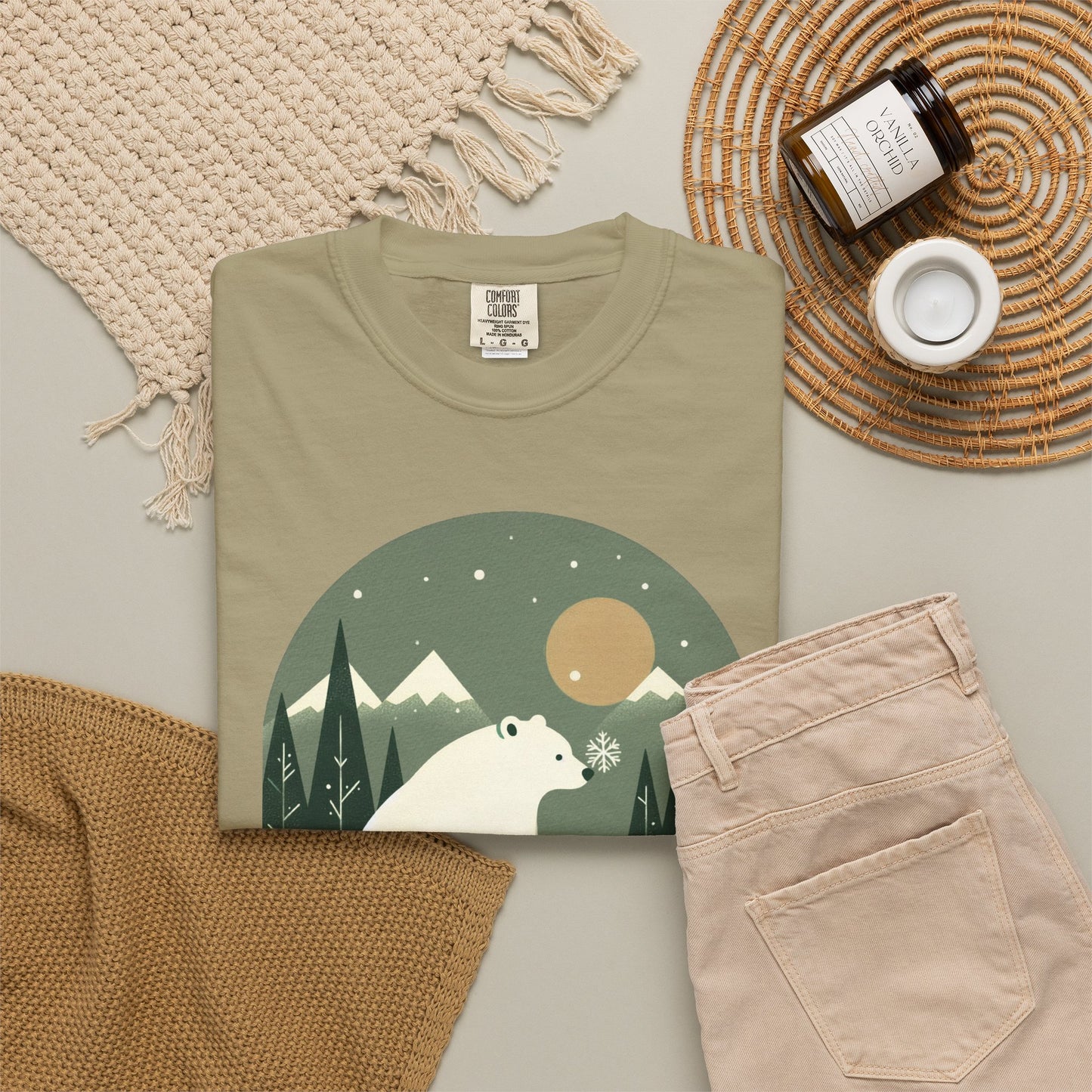 Polar Bear Nightscape T-Shirt | Retro Forest Moon Graphic
