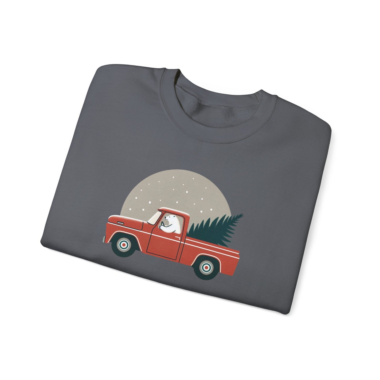 Moonlit Haul, Polar Bear Christmas Truck Design Sweatshirt