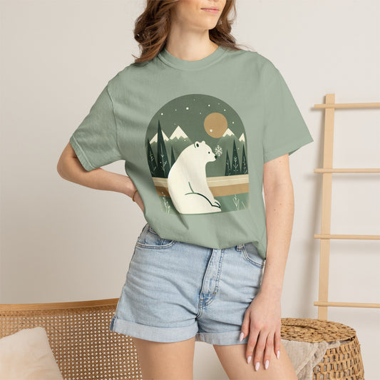 Polar Bear Nightscape T-Shirt | Retro Forest Moon Graphic