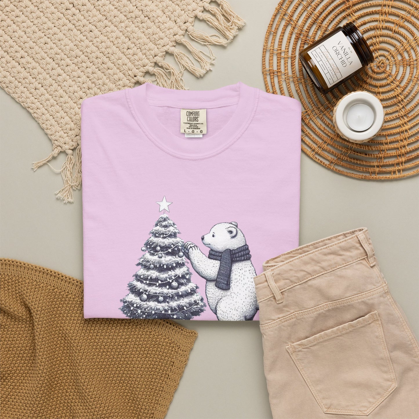 Vintage Polar Bear Christmas Tree Comfort Colors Tee