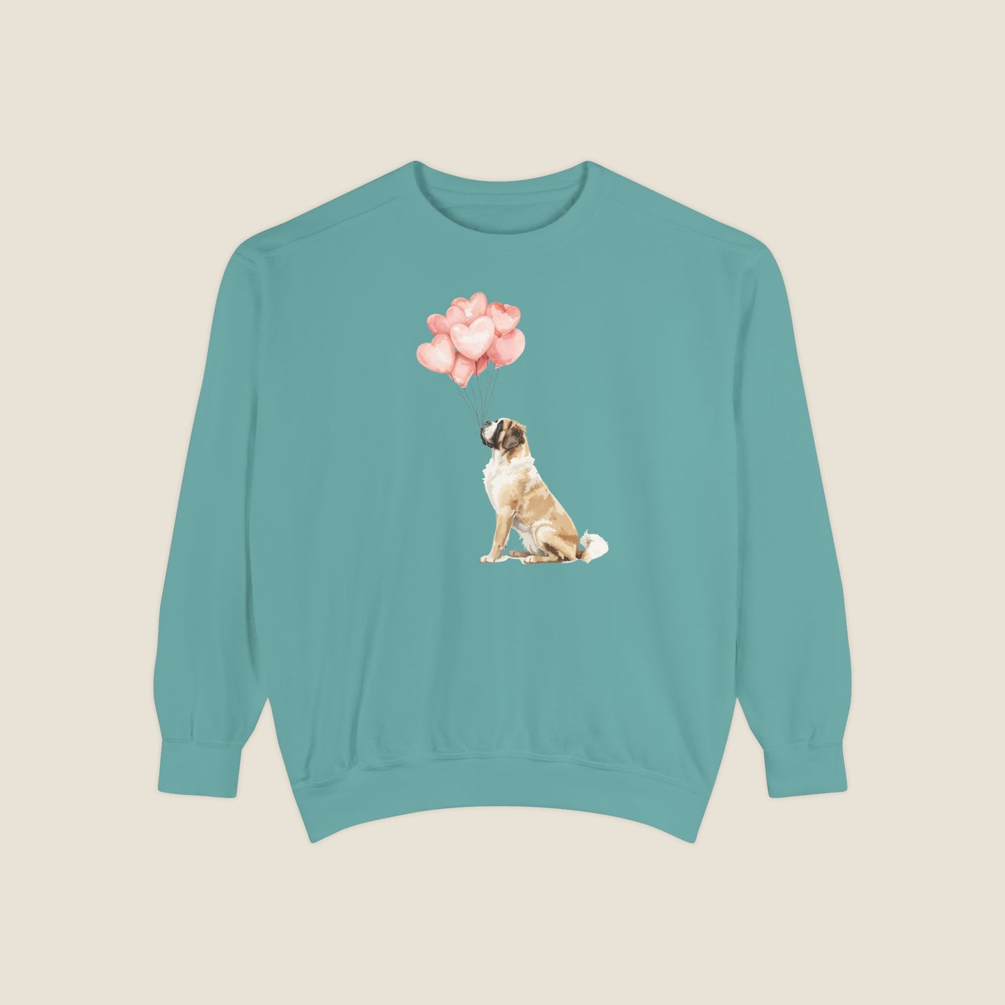 Saint Bernard with Heart Balloons Crewneck Sweatshirt