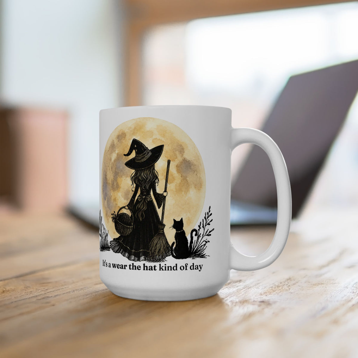 Witch Mug with Black Cat | Wear the Hat 15 oz Coffee Mug