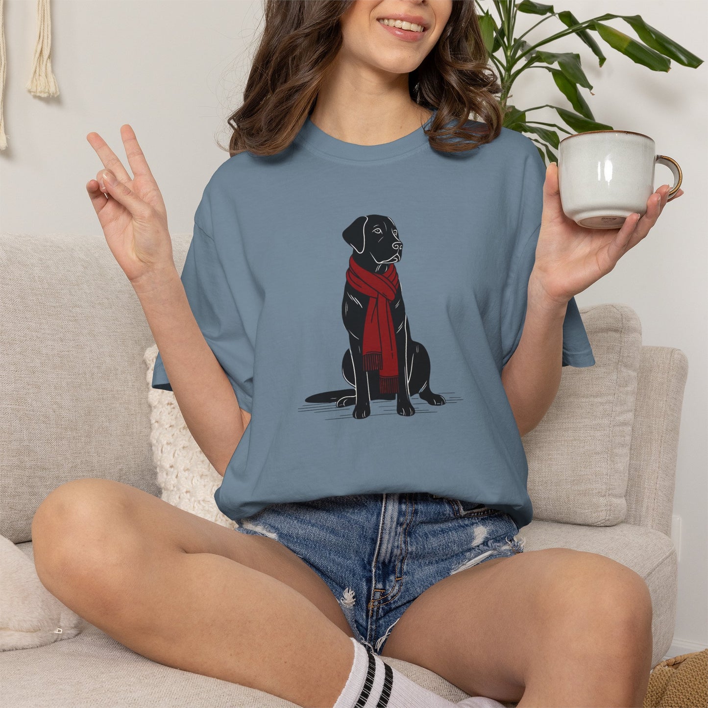 Black Lab Red Scarf Comfort Colors Tee