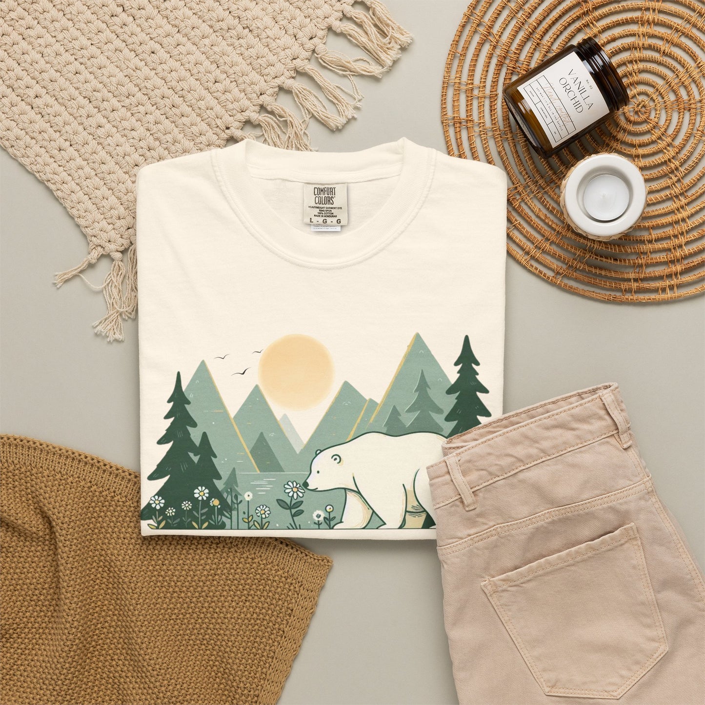 Polar Bear Wildflower T-Shirt | Retro Mountain Landscape Graphic
