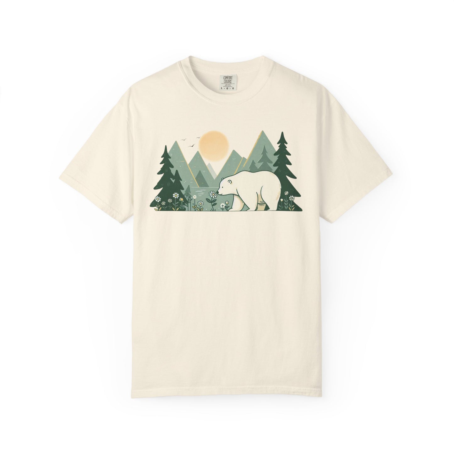 Polar Bear Wildflower T-Shirt | Retro Mountain Landscape Graphic
