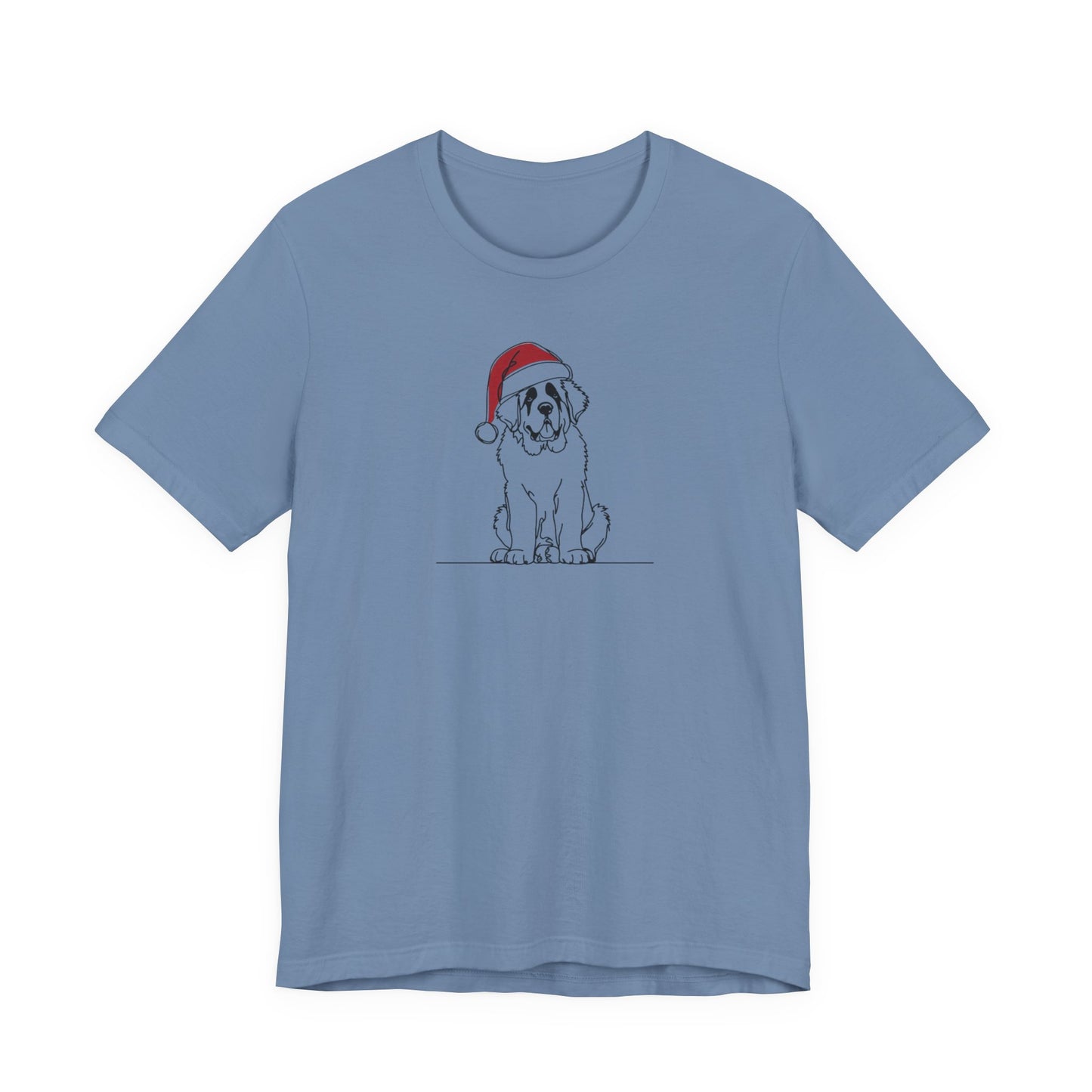 St. Bernard Santa Hat T-Shirt, Minimalist Holiday Dog Graphic Tee | Stompy Paws