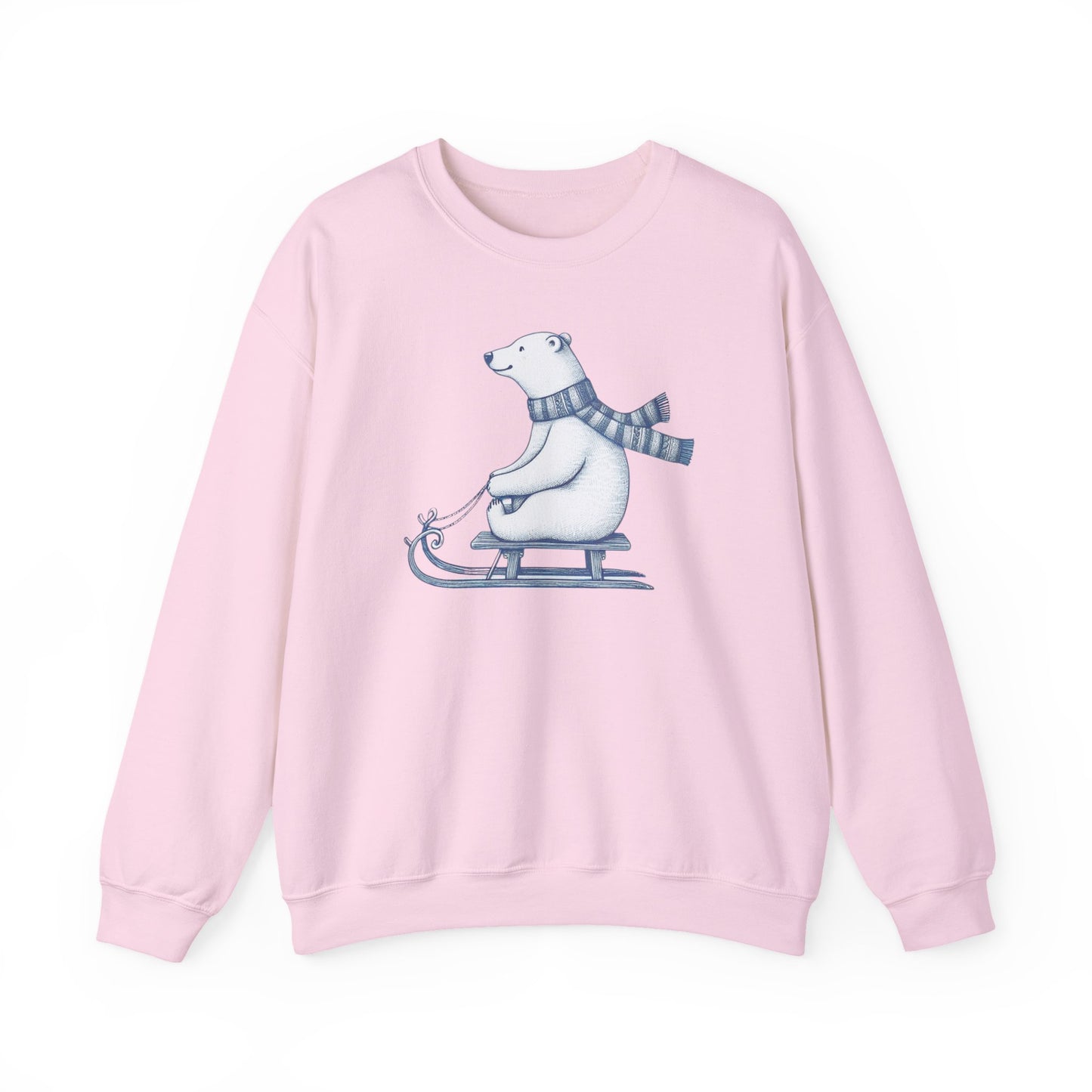 Sledding Polar Bear Sweatshirt, Cozy Winter Graphic Heavyweight Fleece