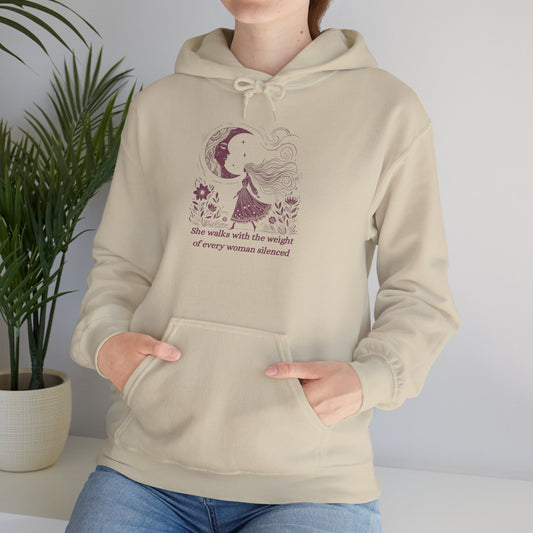 She Walks with the Weight of Every Woman Silenced Hoodie, Feminist Quote Sweatshirt, Women’s Empowerment Hoodie, Boho Witchy Pullover