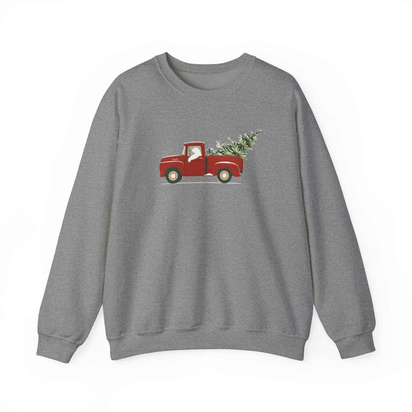Polar Bear Christmas Truck, Cozy Red Vintage Truck Design Sweatshirt