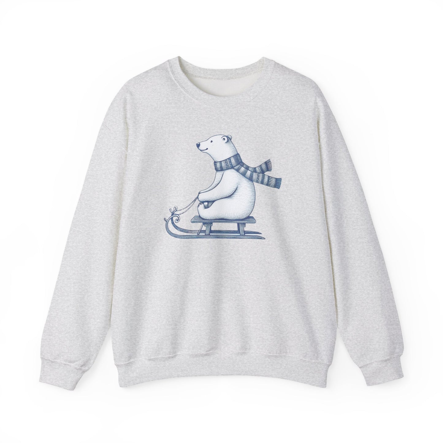 Sledding Polar Bear Sweatshirt, Cozy Winter Graphic Heavyweight Fleece
