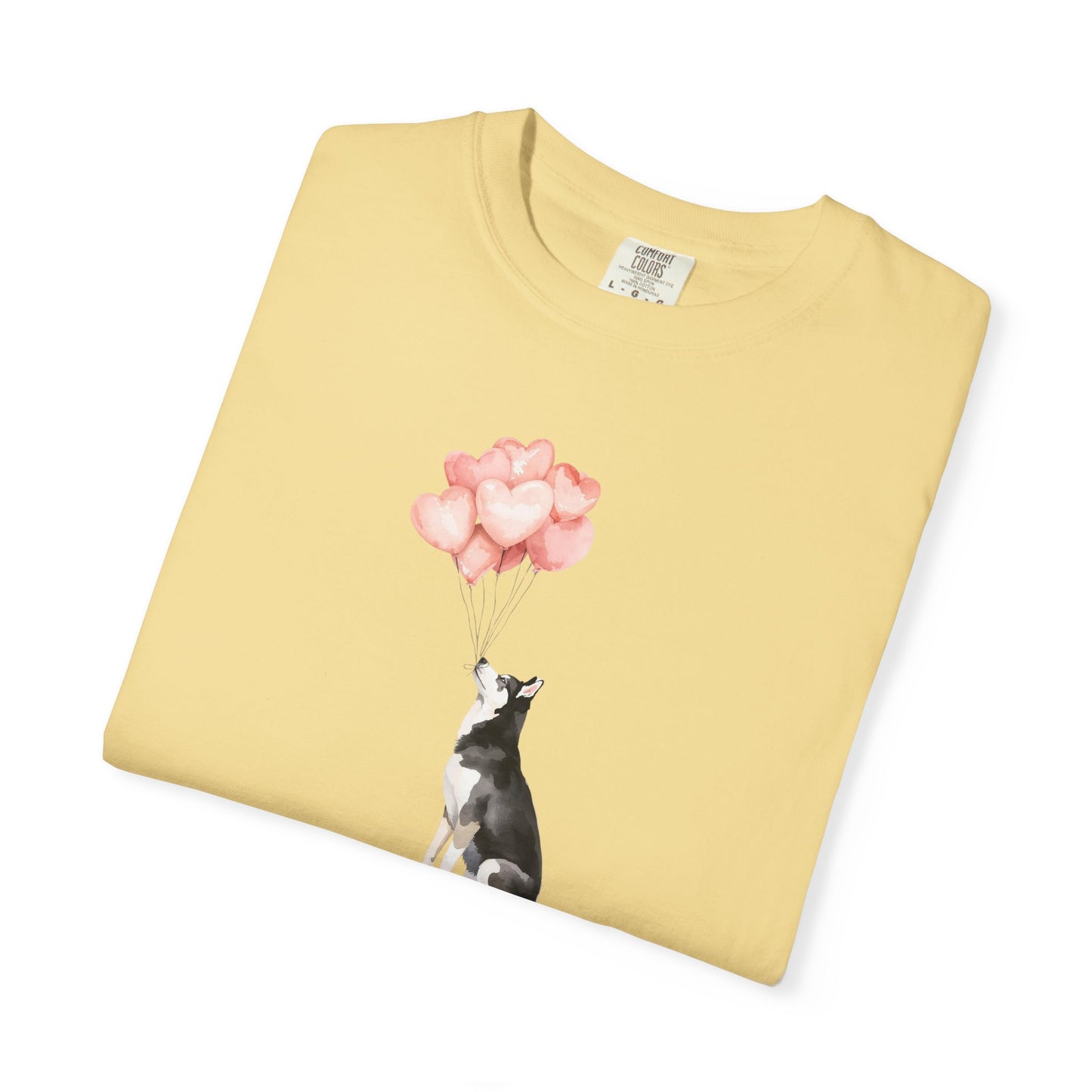 Siberian Husky with Heart Balloons Comfort Colors Tee