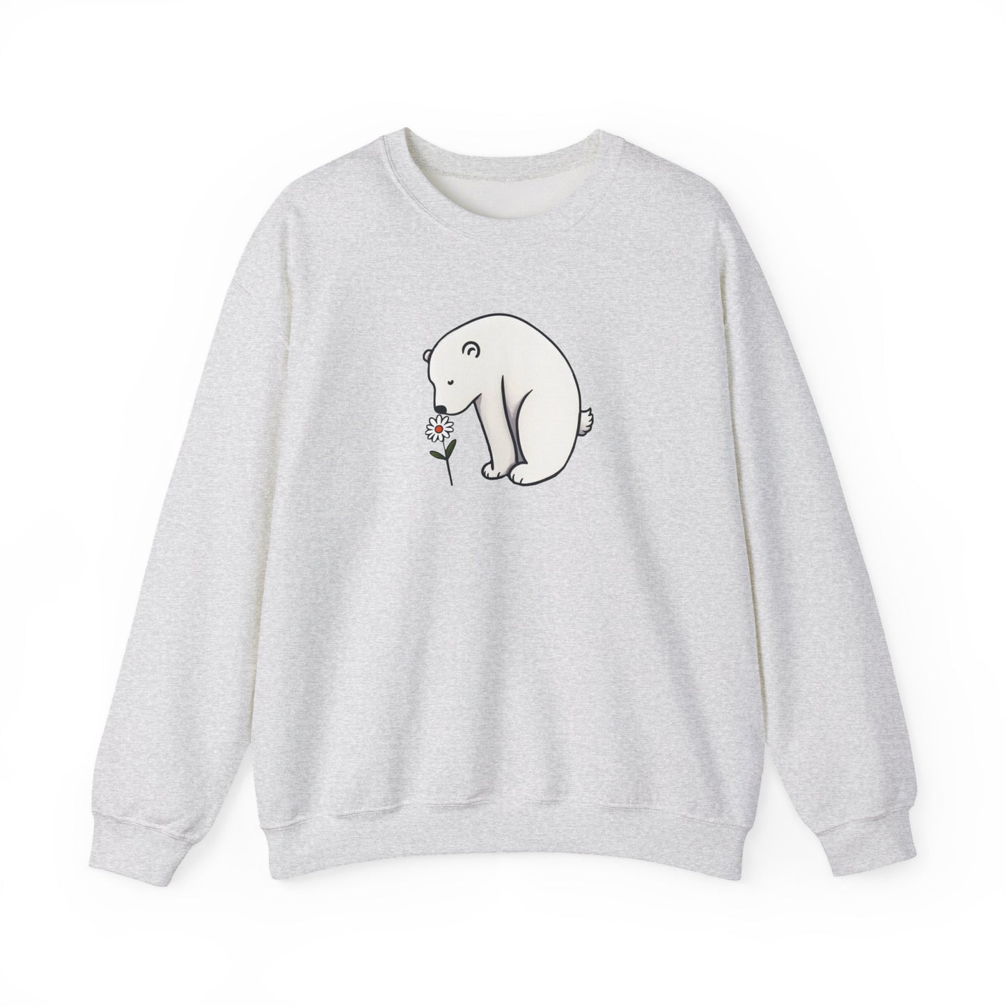 Minimalist Polar Bear Sweatshirt, Daisy Nature Design, Gentle Cozy Fleece