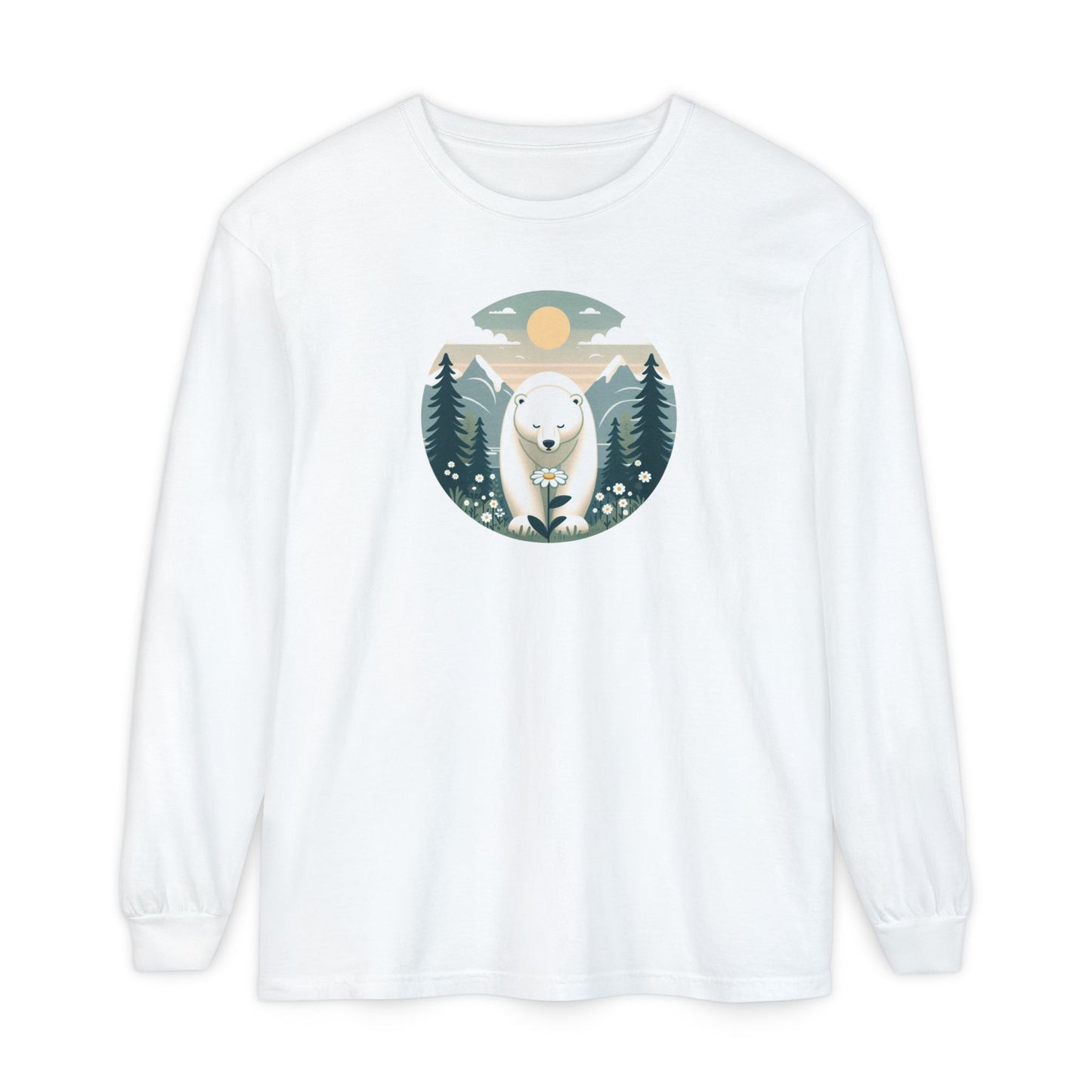 Polar Bear & Wildflower Mountain Long Sleeve, Comfort Colors Nature Graphic Tee