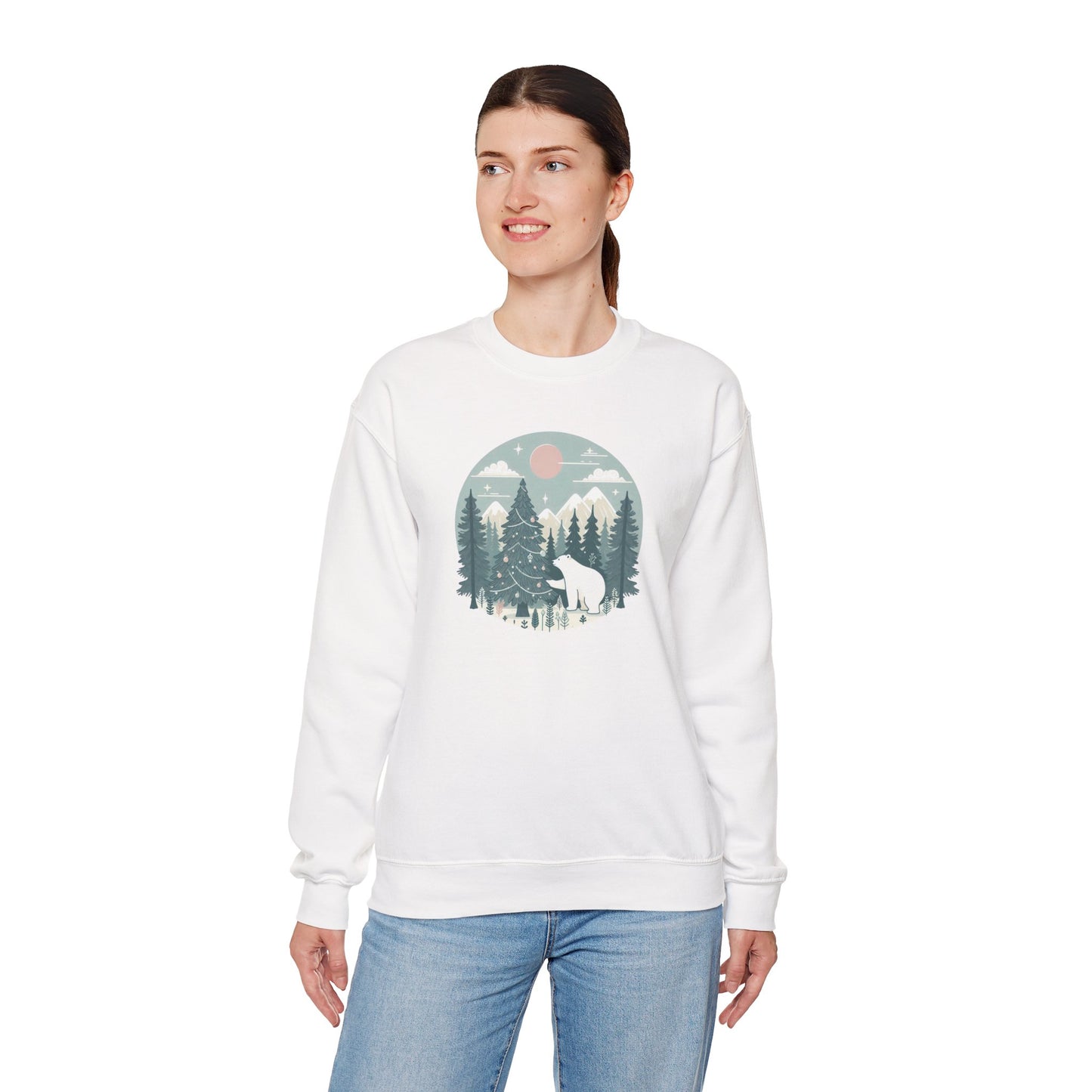 Festive Forest Polar Bear Sweatshirt | Holiday Den Edition