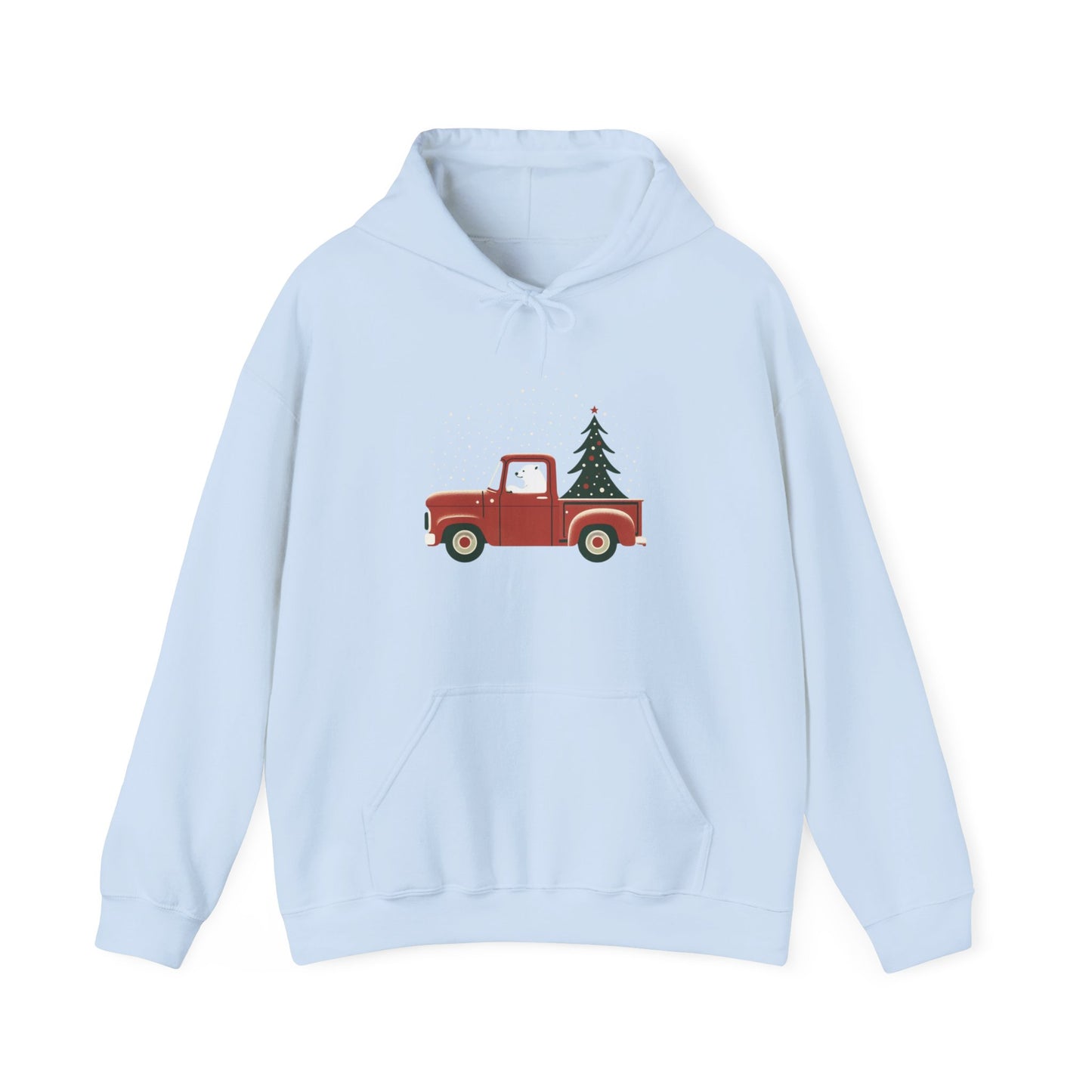 Polar Bear Holiday Haul, Vintage Red Christmas Truck Heavyweight Hoodie