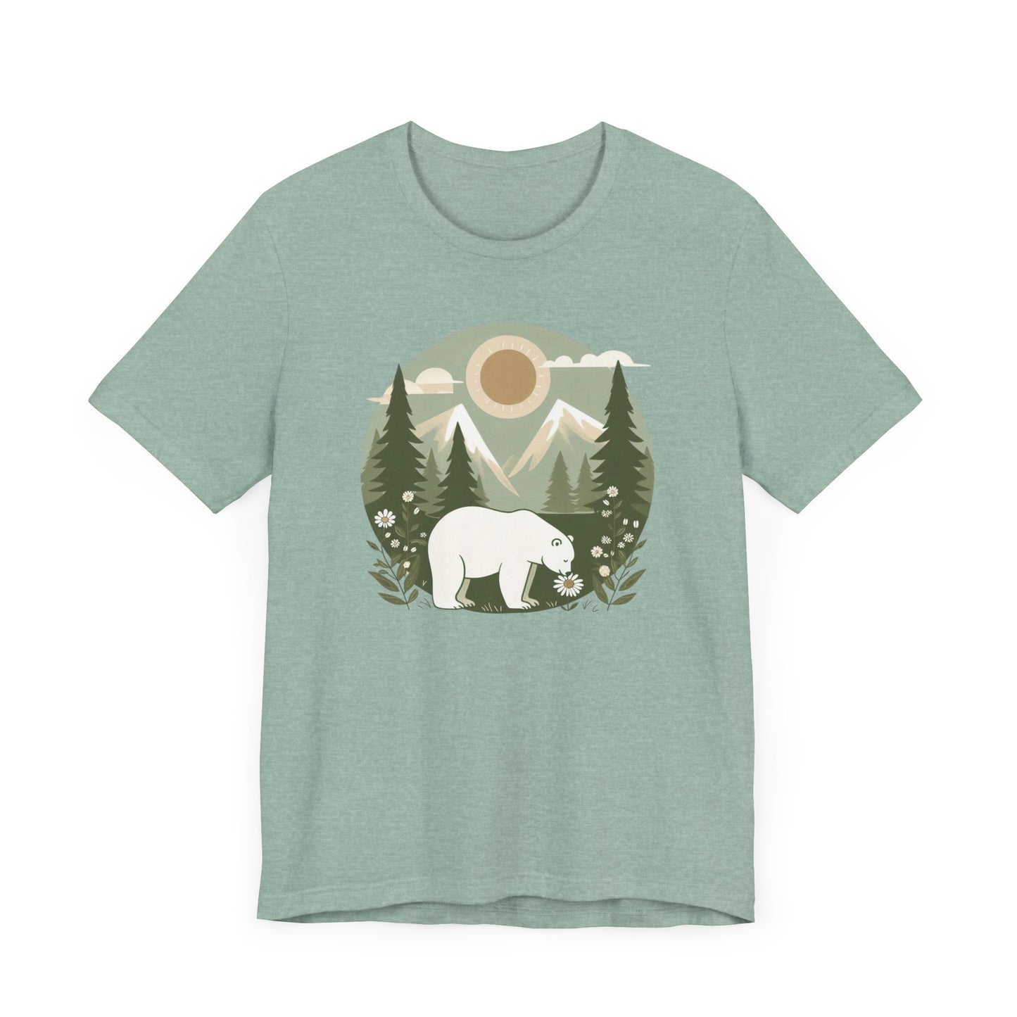 Polar Bear & Daisy Tee – Serene Nature Graphic Shirt for Animal Lovers