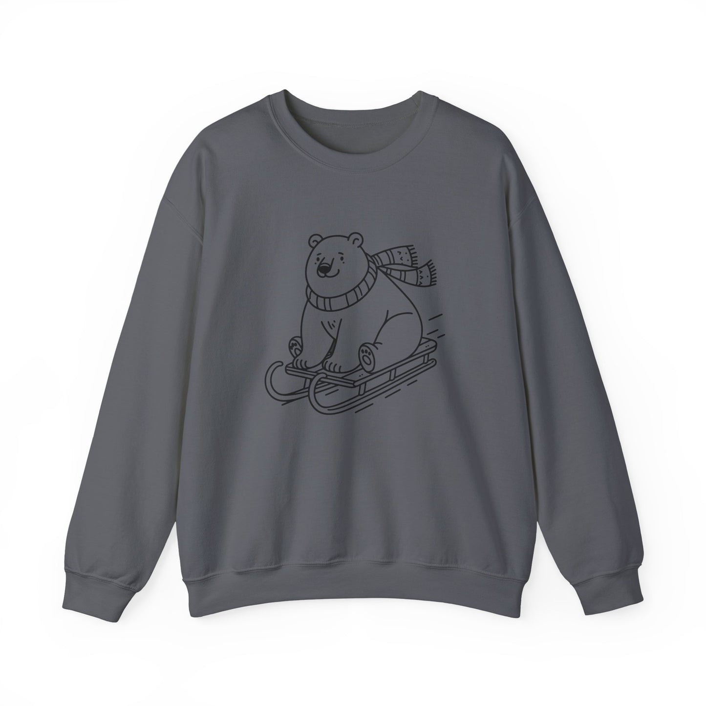Cozy Polar Bear Sledding Sweatshirt | Unisex Heavy Blend Holiday Pullover