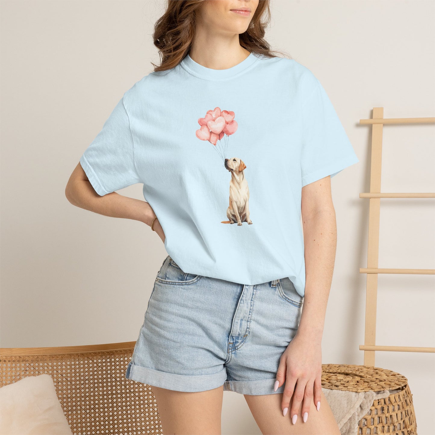 Yellow Labrador with Heart Balloons Tee