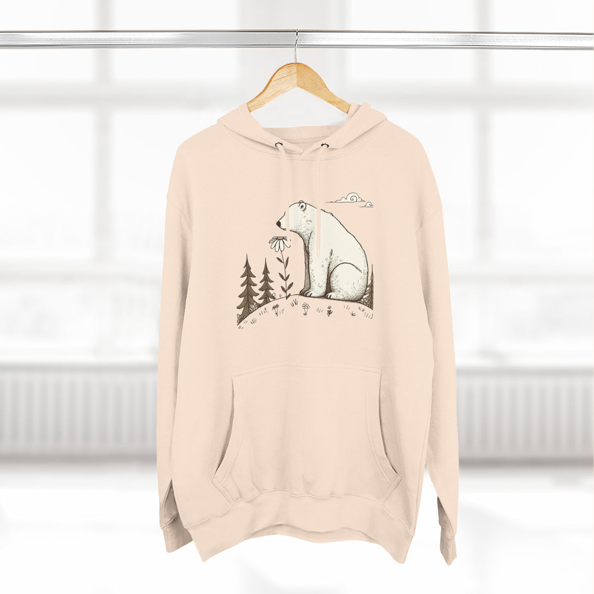 Polar Bear Meadow Hoodie | Minimalist Nature Sweatshirt