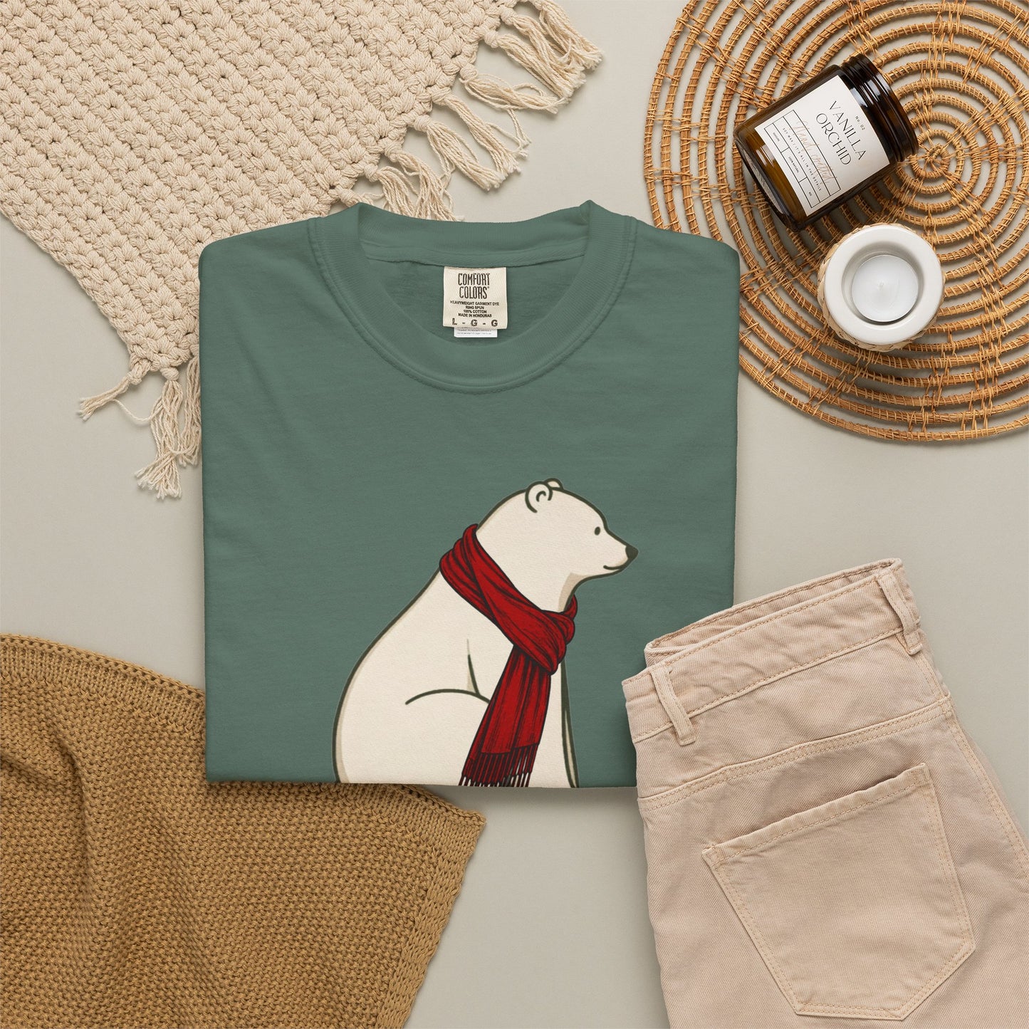 Polar Bear Scarf Comfort Colors® T-Shirt | Cozy Winter Graphic Tee