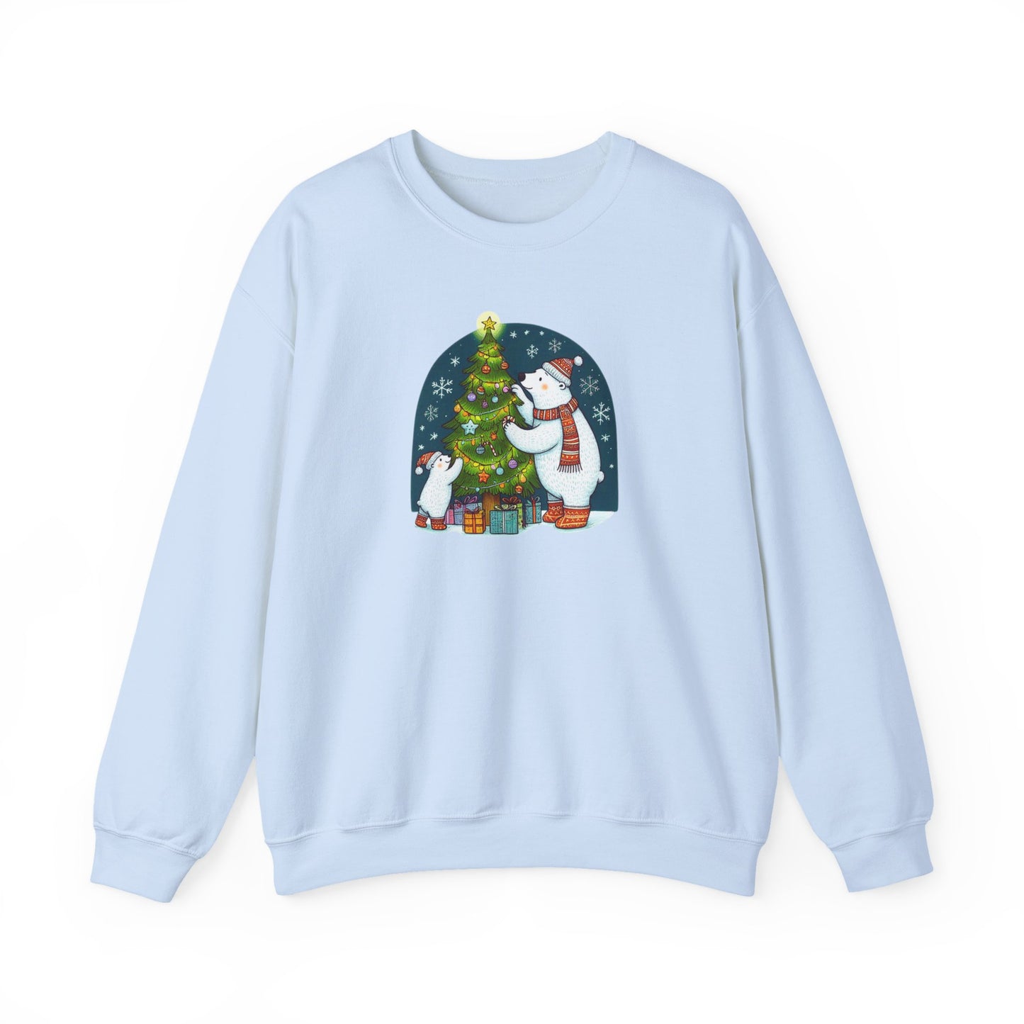 Tree Trimming Polar Bear Sweatshirt, Cozy Christmas Graphic Crewneck