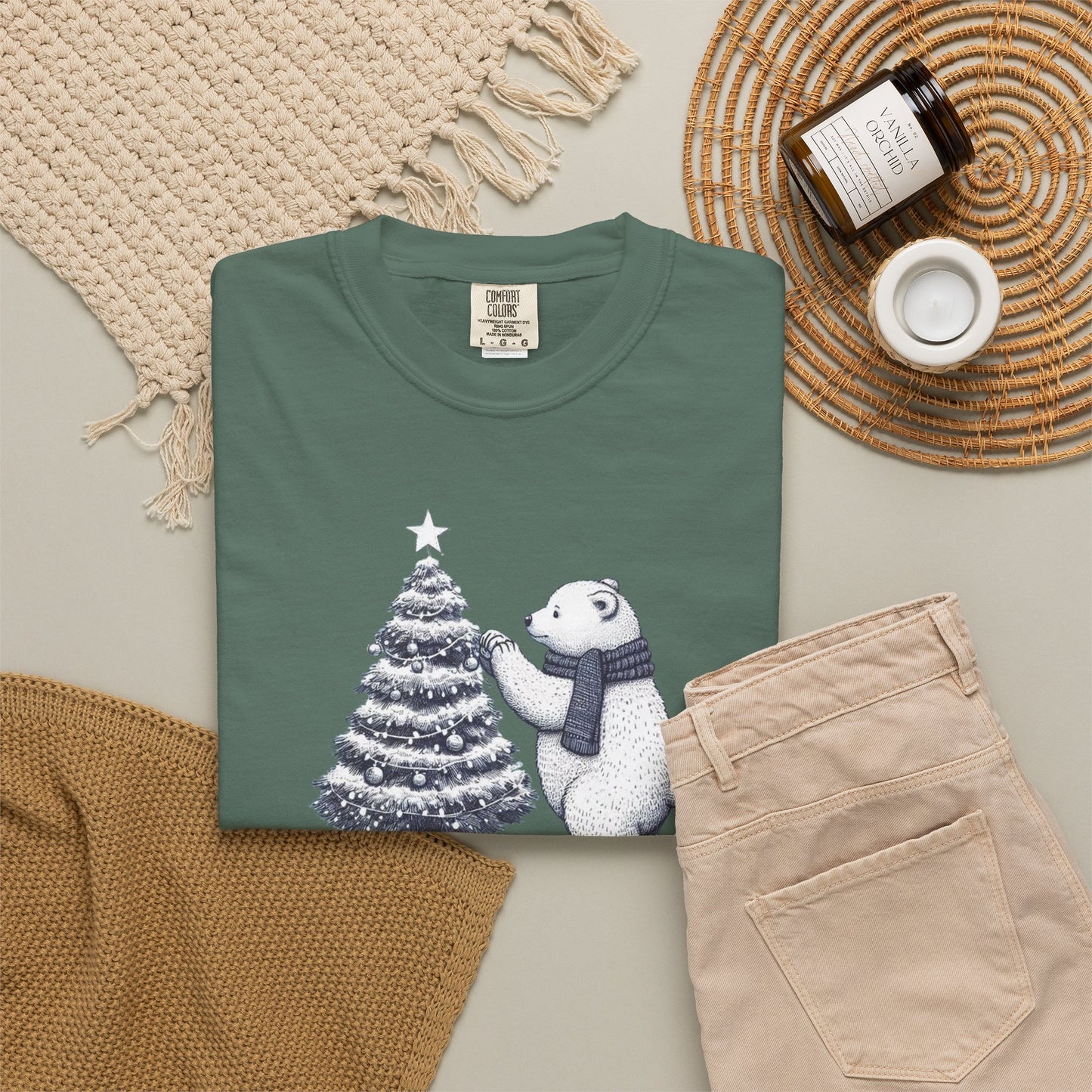 Vintage Polar Bear Christmas Tree Comfort Colors Tee