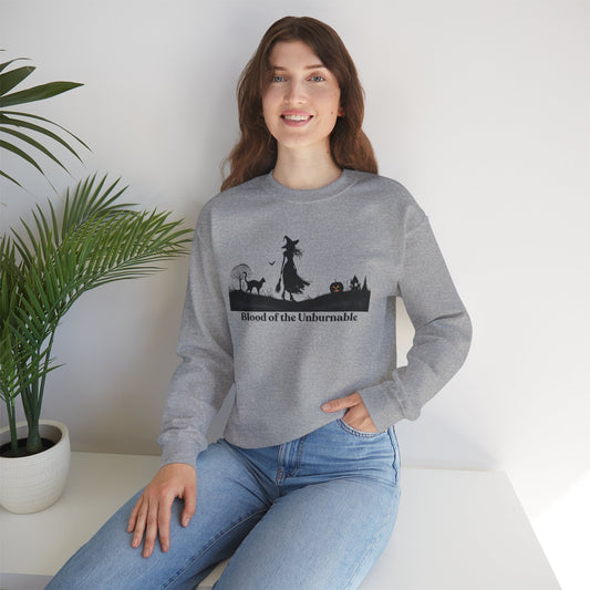 Blood of the Unburnable Witch Sweatshirt, Gothic Halloween Crewneck, Dark Witchy Sweater