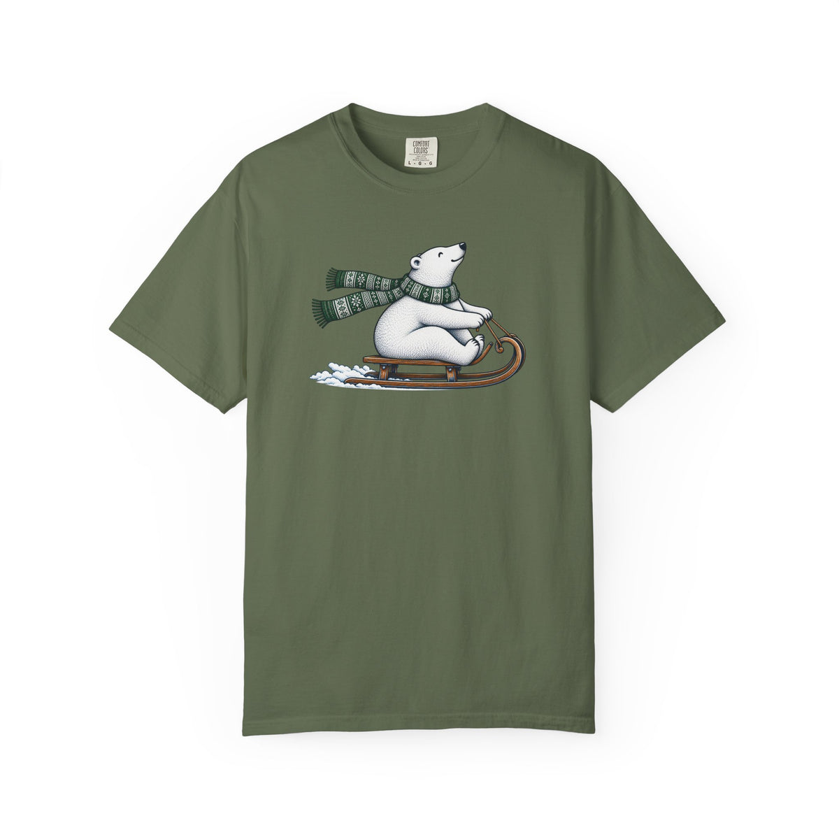 Sledding Polar Bear Comfort Colors Tee | Cozy Winter Bear Shirt