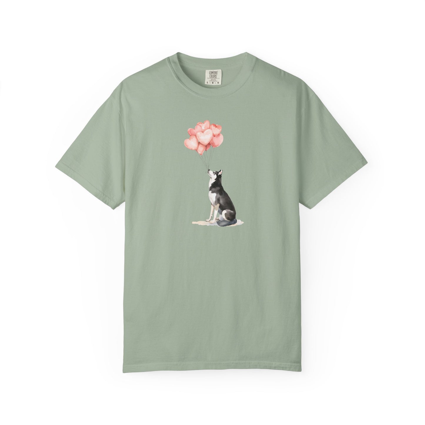 Siberian Husky with Heart Balloons Comfort Colors Tee