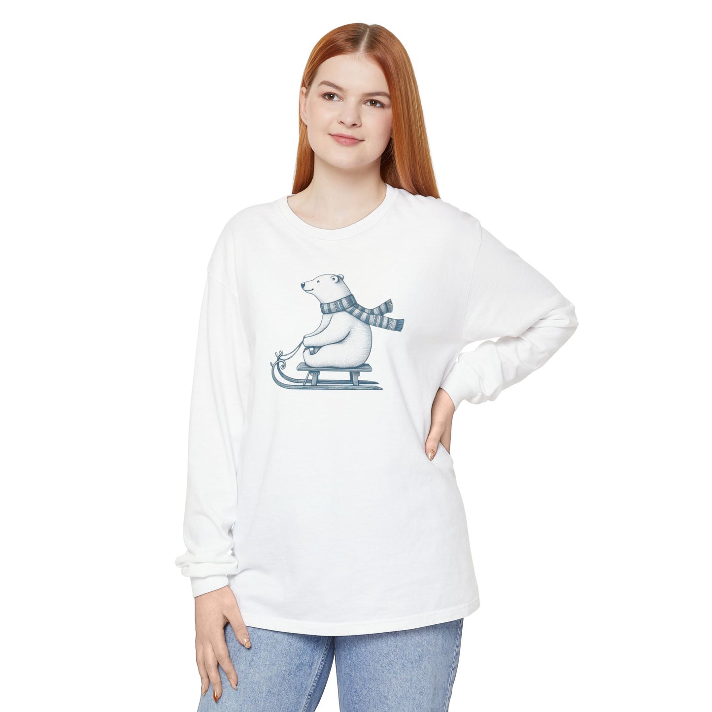 Christmas Cozy Sledding Polar Bear Long Sleeve T-Shirt
