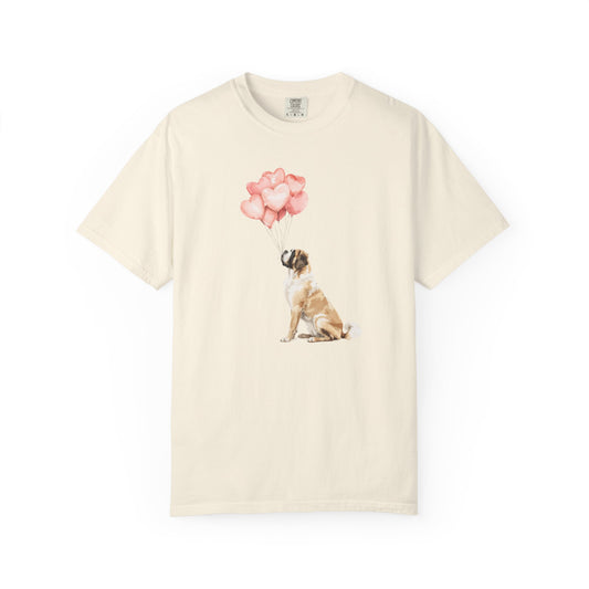 Saint Bernard with Heart Balloons Comfort Colors Tee