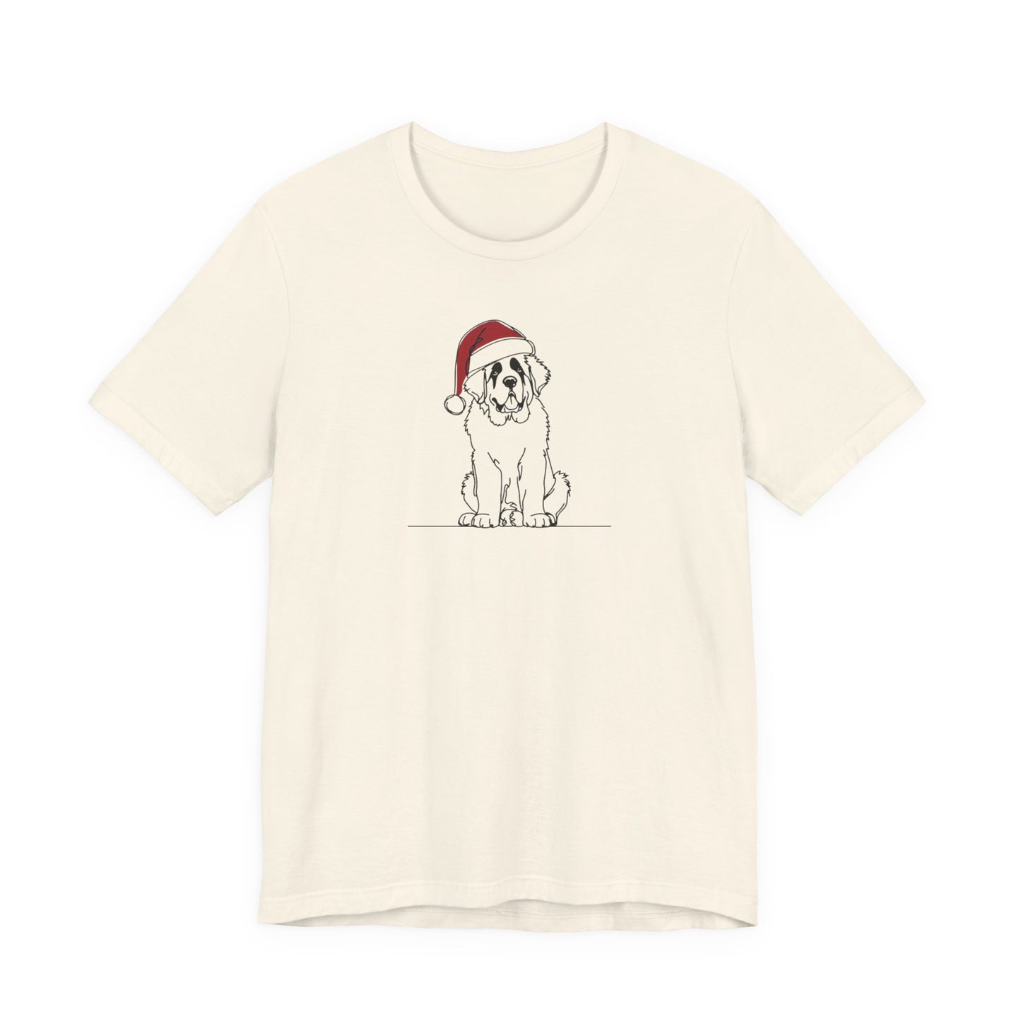 St. Bernard Santa Hat T-Shirt, Minimalist Holiday Dog Graphic Tee | Stompy Paws