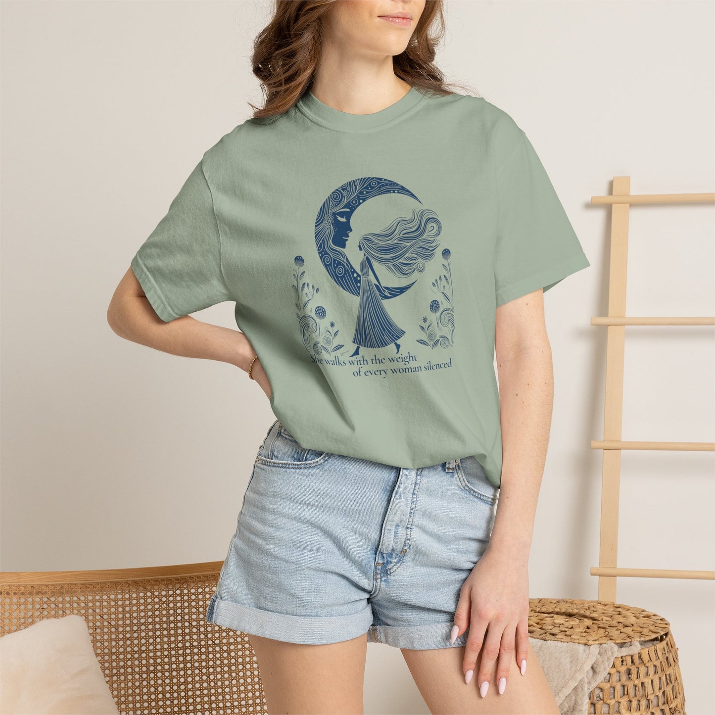 She Walks With the Weight of Every Woman Silenced Comfort Colors Tee