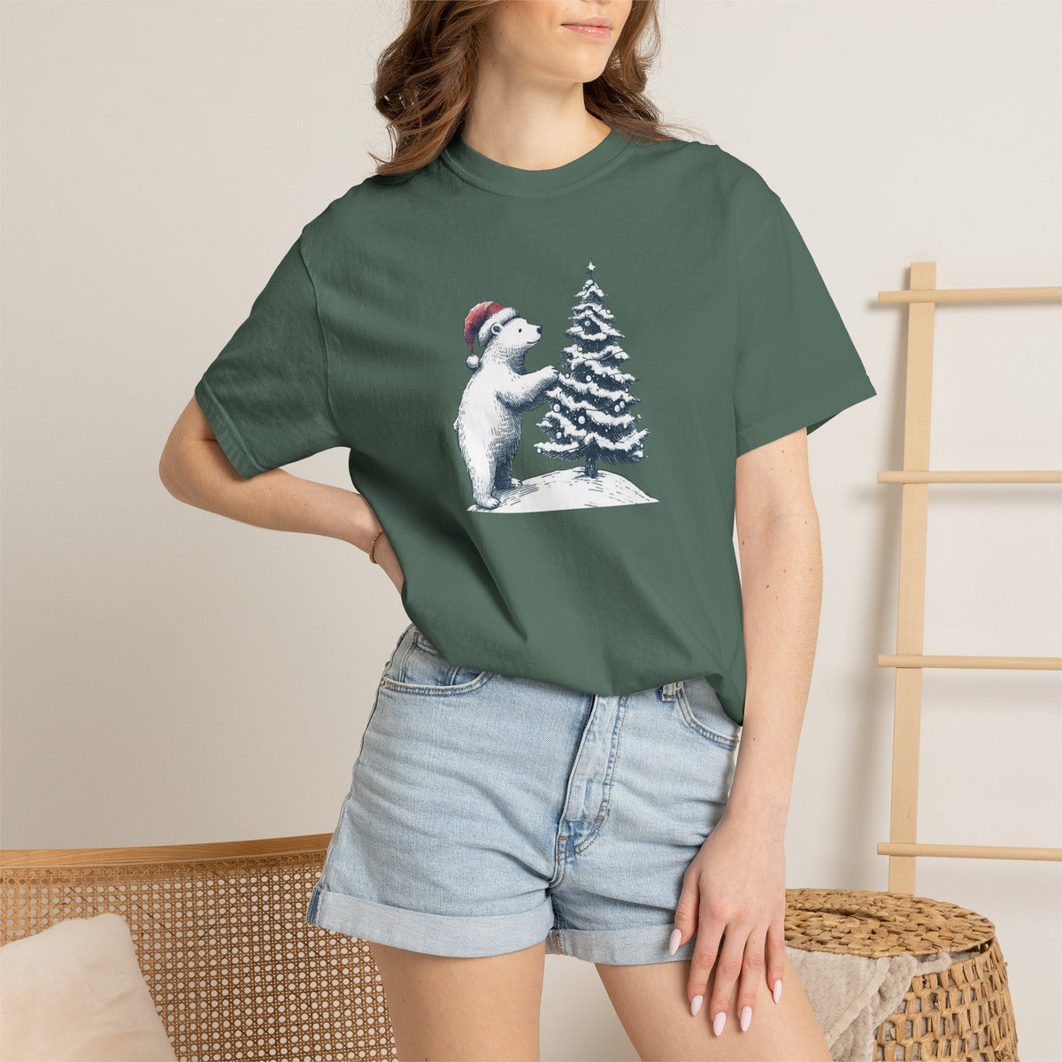 Polar Bear Christmas T-Shirt | Christmas Tree Comfort Colors Tee