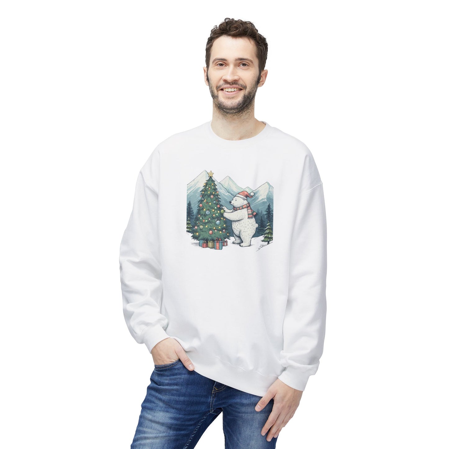 Polar Christmas Mountains Midweight Crewneck Sweatshirt