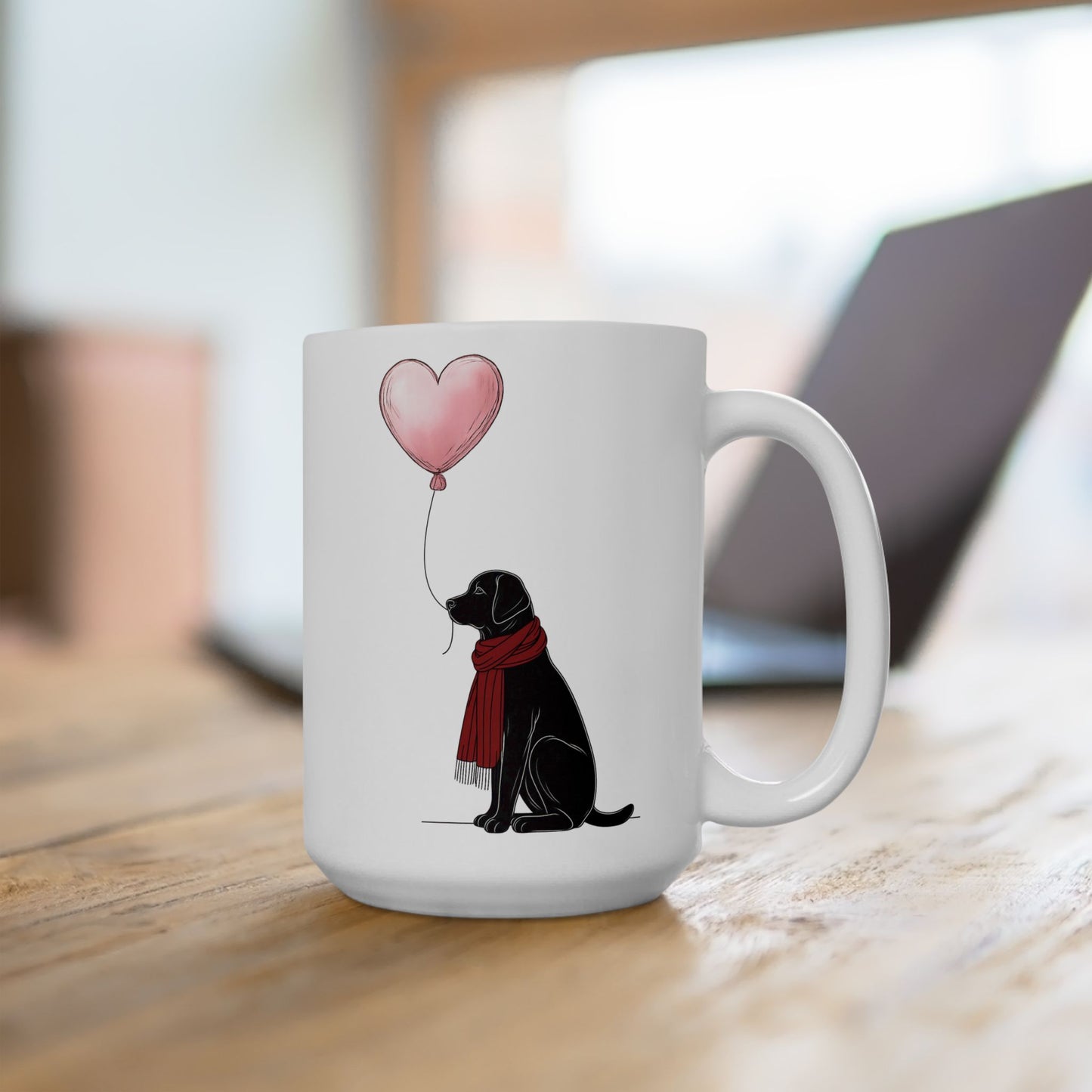 Winter Heart Balloon Black Lab Mug