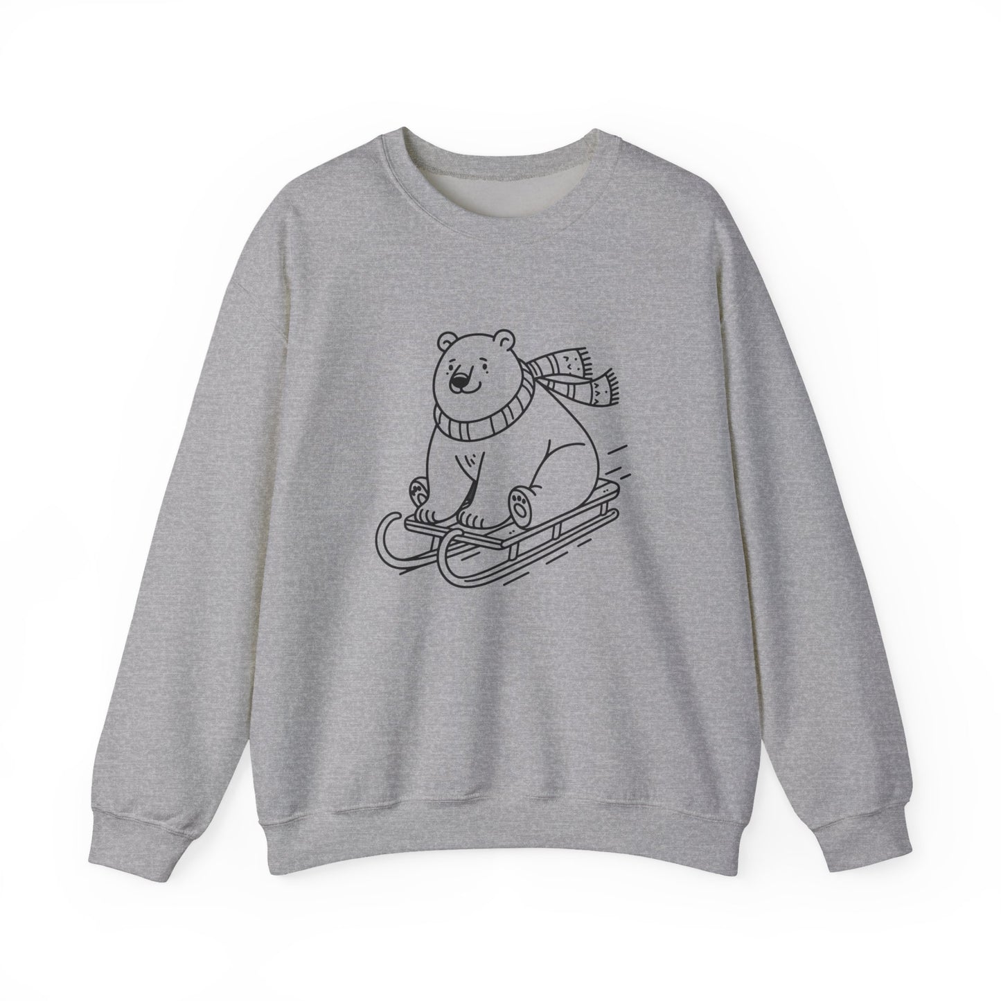 Cozy Polar Bear Sledding Sweatshirt | Unisex Heavy Blend Holiday Pullover