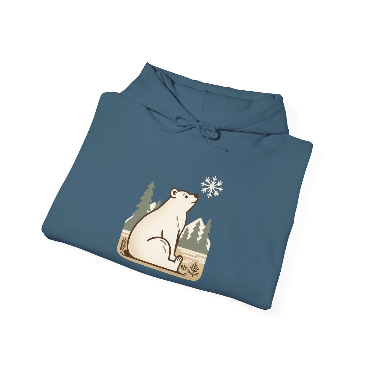 Polar Bear in Pines Hoodie, Heavyweight Winter Sweatshirt, Minimalist Nature Graphic
