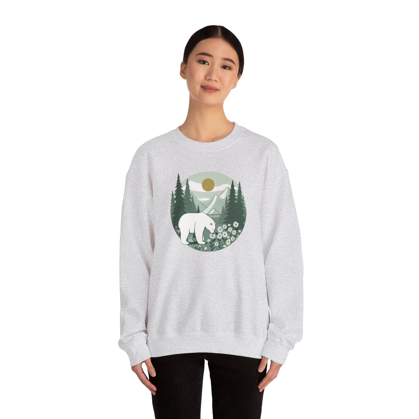 Polar Bear in the Pines Sweatshirt | Cozy Nature-Inspired Crewneck
